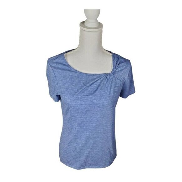 Chico's Top Size Small Blue Striped Knot Short Sleeve Coastal Classic Casual - Picture 1 of 9